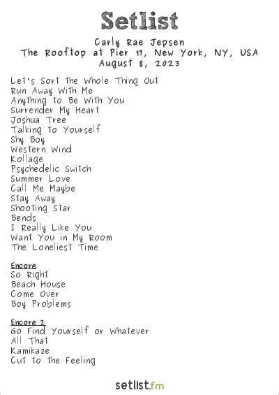 carly rae jepsen setlist|carly rae jepsen all songs.